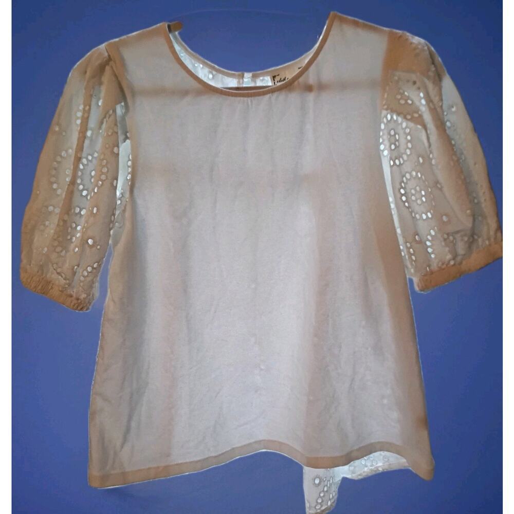 Cloth & Portrait White Balloon Sleeves Eyelet Sz.Small Cottage Core